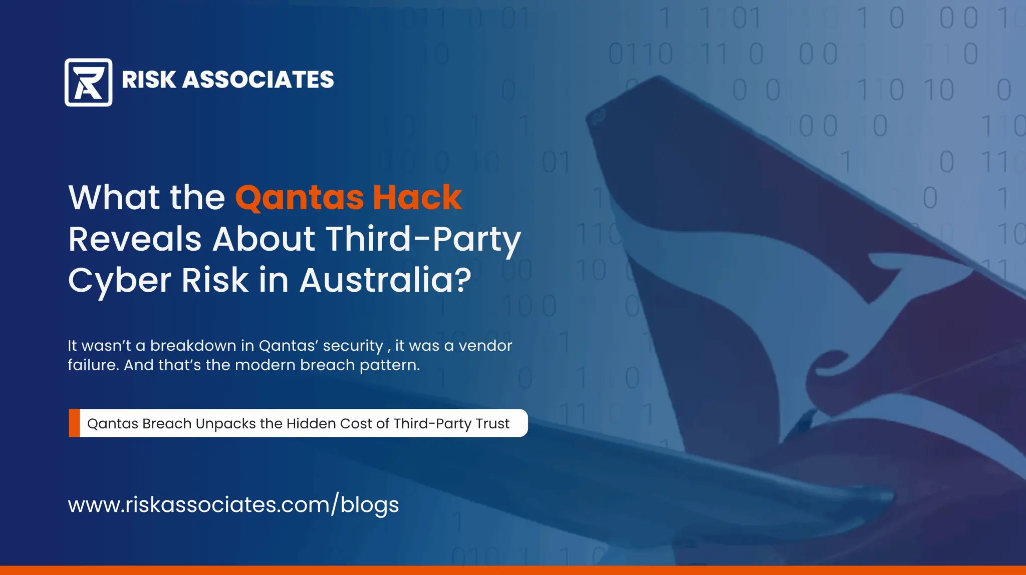A visual representation of the Qantas cyber incident, highlighting third-party security risk and the importance of vendor governance. This image supports a blog by Risk Associates exploring what the Qantas breach reveals about supply chain vulnerabilities.
