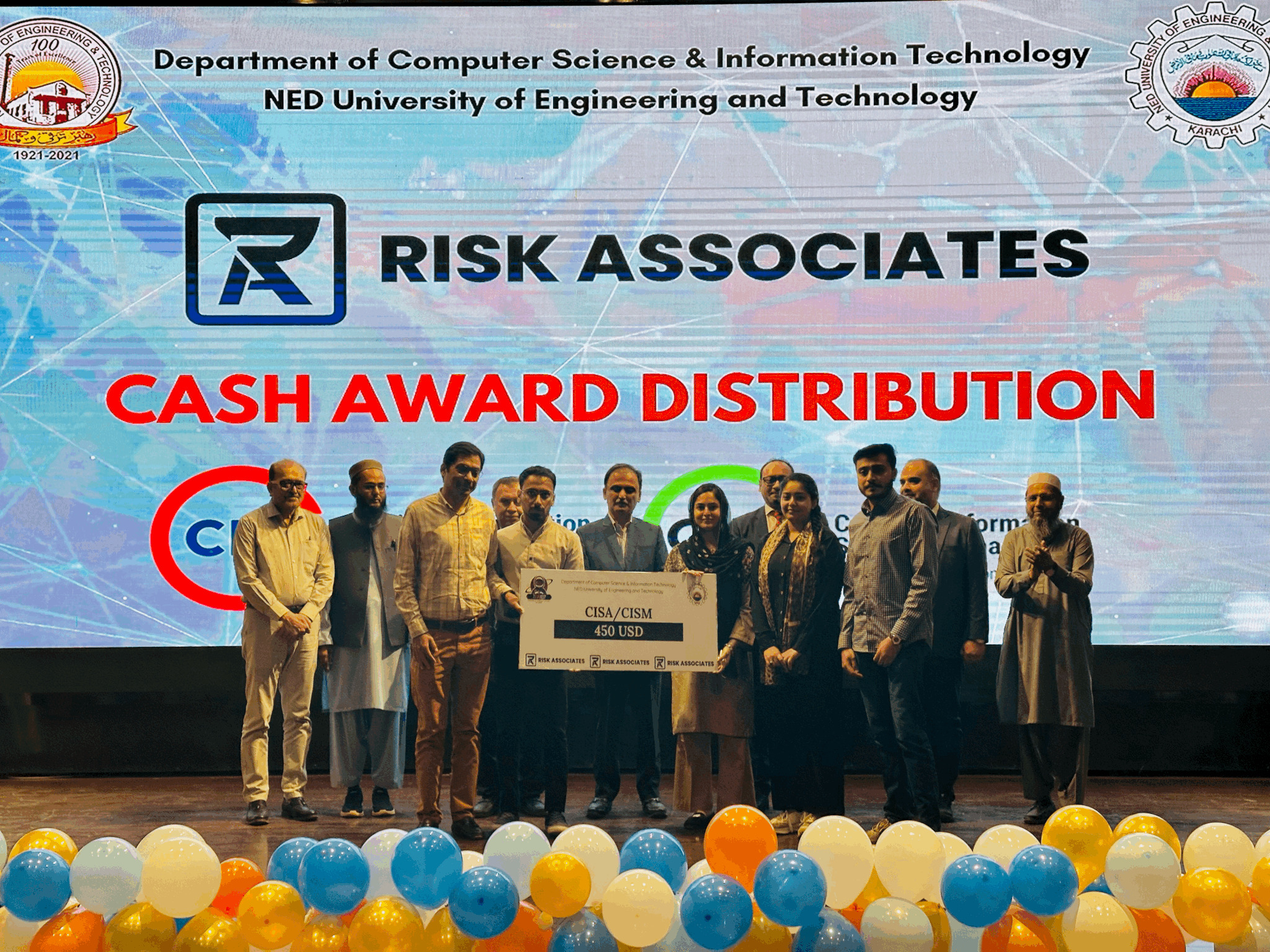 Students getting were awarded USD 450 each as reimbursement for successfully completing their ISACA CISA / CISM certification exams.